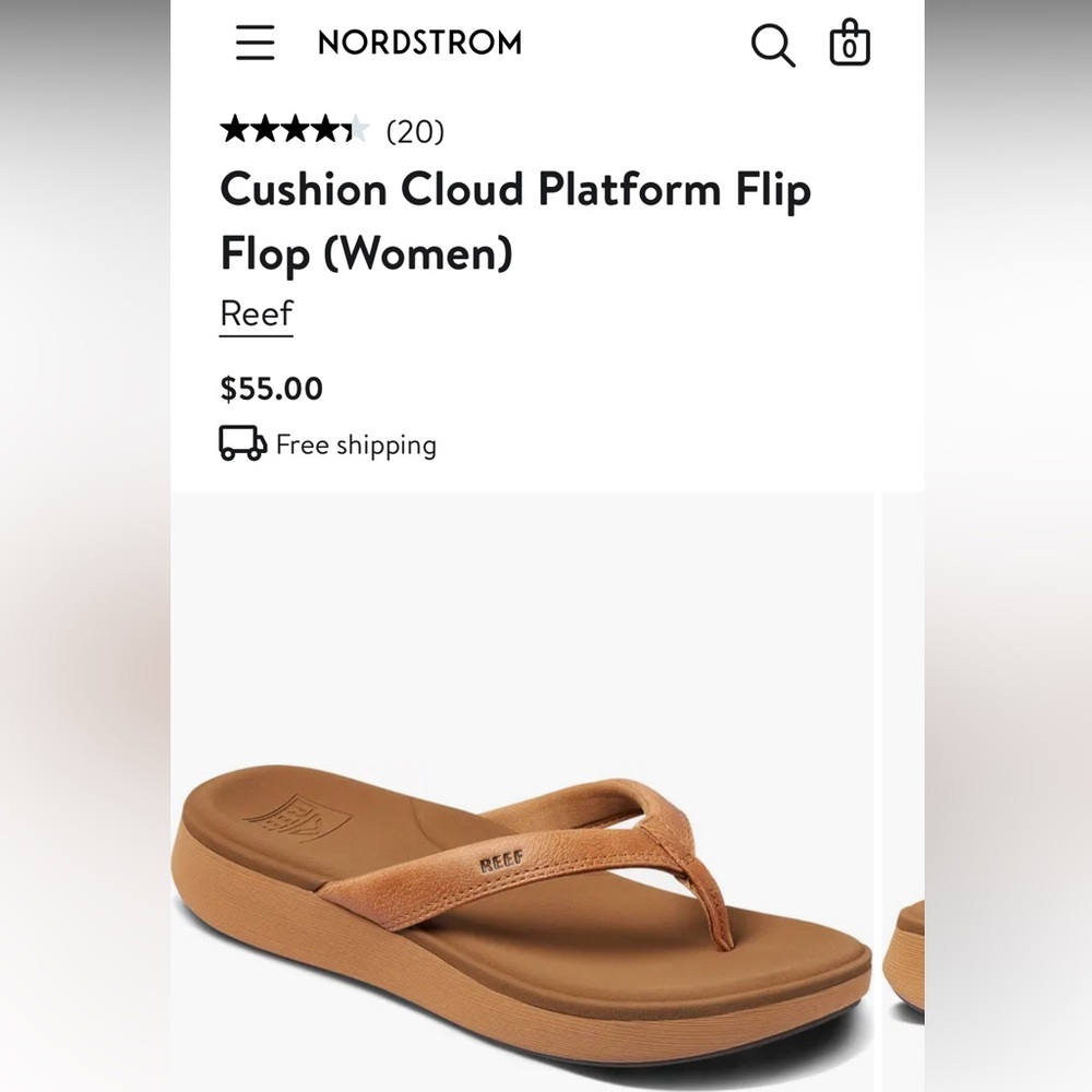 New! Reef Cushion Cloud Platform Flip Flops Sandals Brown Tan Comfort - Size 9